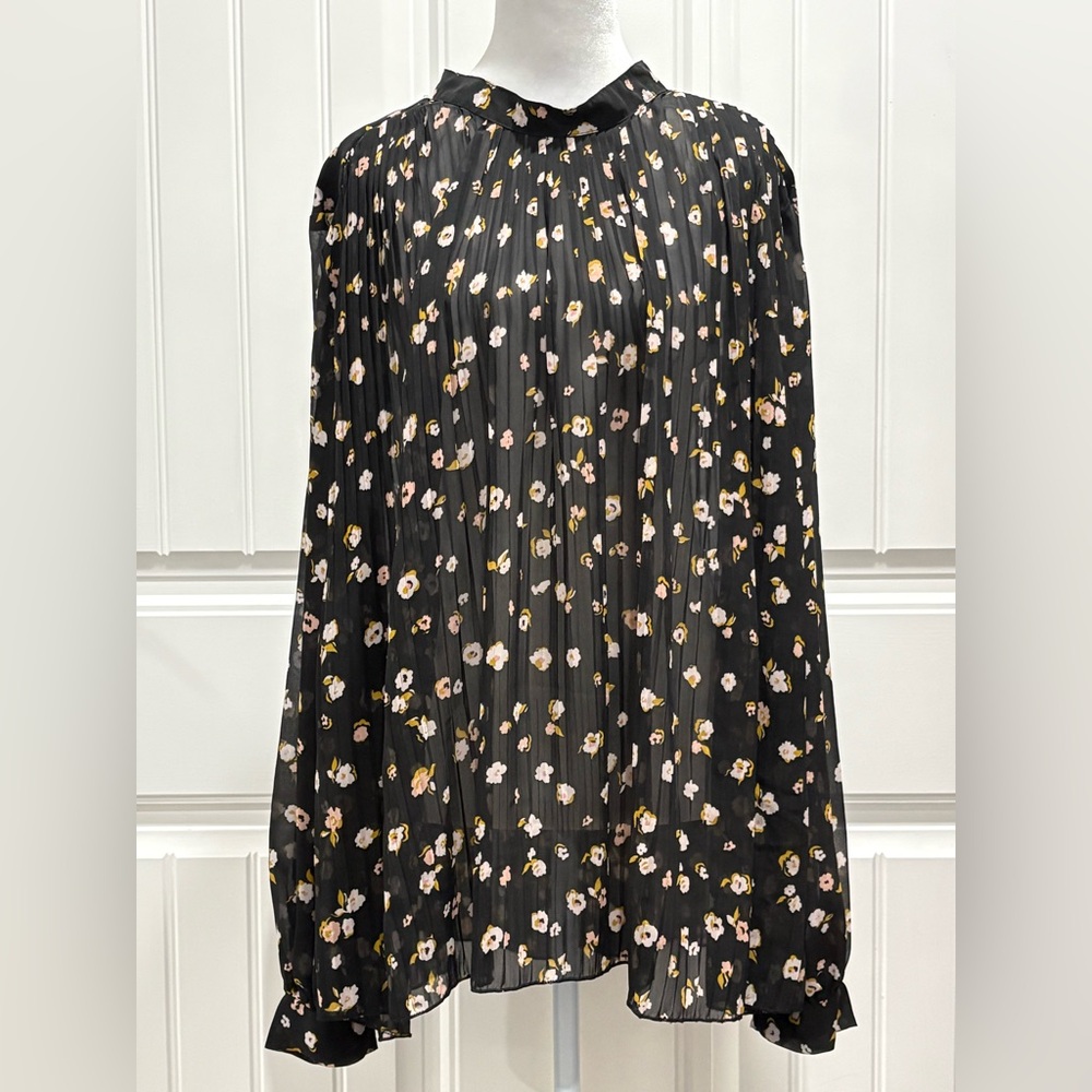 ASOS Curve Black Pleated Blouse with Pink and Yellow Floral Print